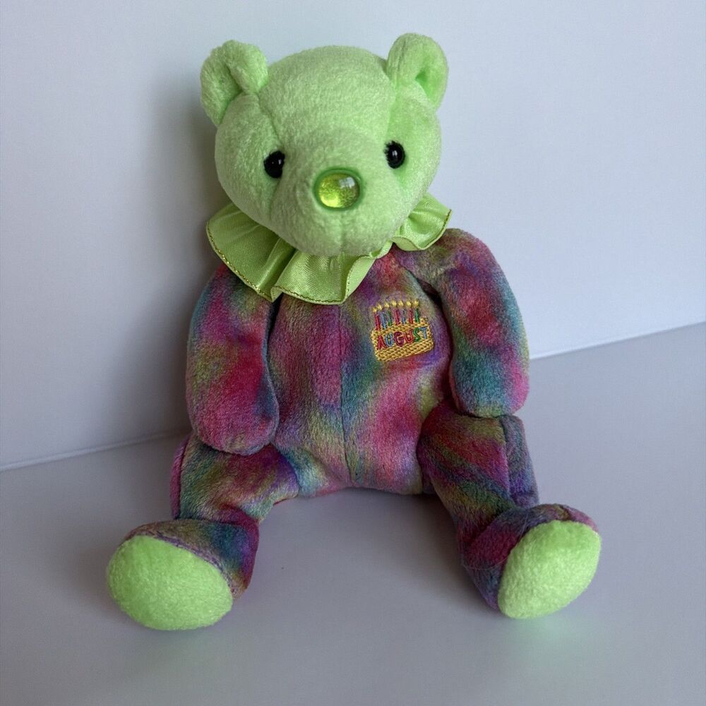 Ty Beanie Babies August Birthday Bear With Neck Ruffle, Tie Dye